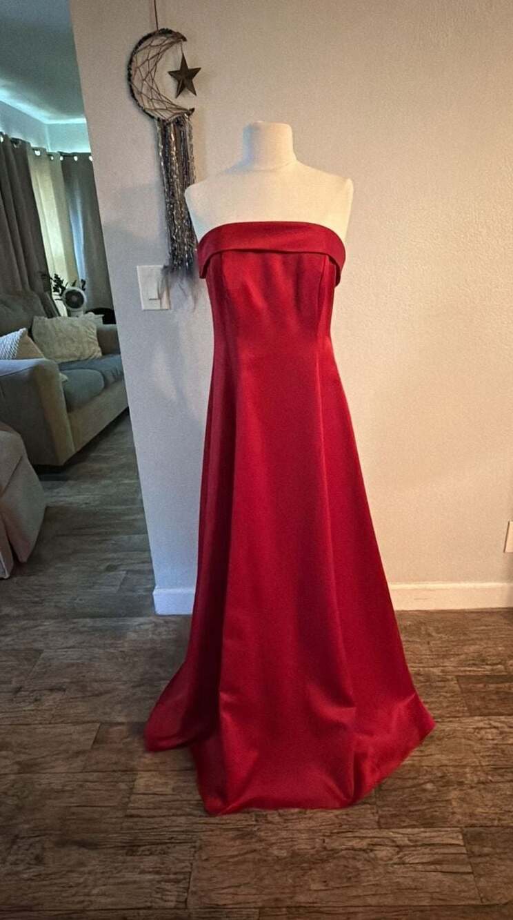 Michaelangelo Vintage Red Satin Strapless Formal Evening Gown Size 4
